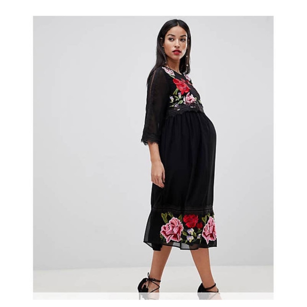 ASOS Maternity Floral Embroidered Midi Dress 8 NEW